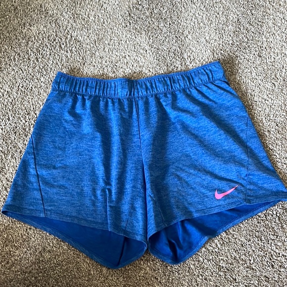 Nike shorts. Size S. Blue with pink waist band and strings. - Picture 1 of 5